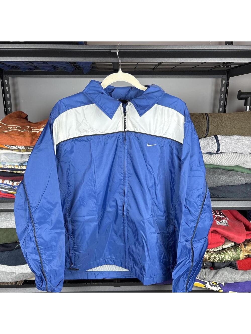 Vintage 90s Nike Windbreaker Jacket Blue White Colorblock Full Zip XL